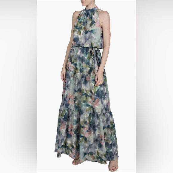julia jordan Dresses & Skirts - NWT Julia Jordan Green Watercolor Floral Crinkle Maxi Dress – Size 10 – Elegant
